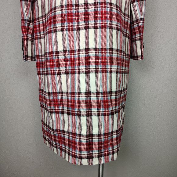 J. crew Alfie topcoat Ivory Red in Vintage Plaid Italian Wool Coat Size 14 - Picture 12 of 15